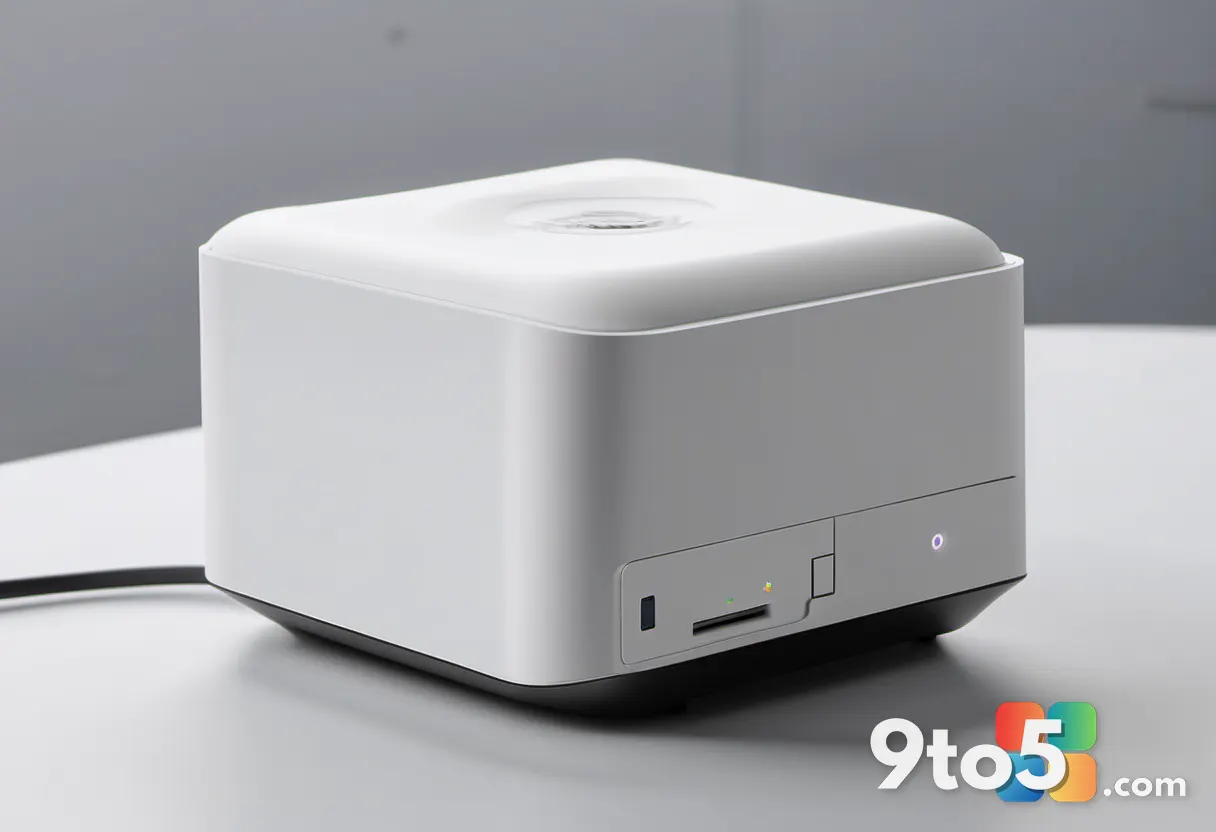 A side view of the white 3D-printed Steam Machine tissue box on a desk, showing the rear opening where a tissue box is i