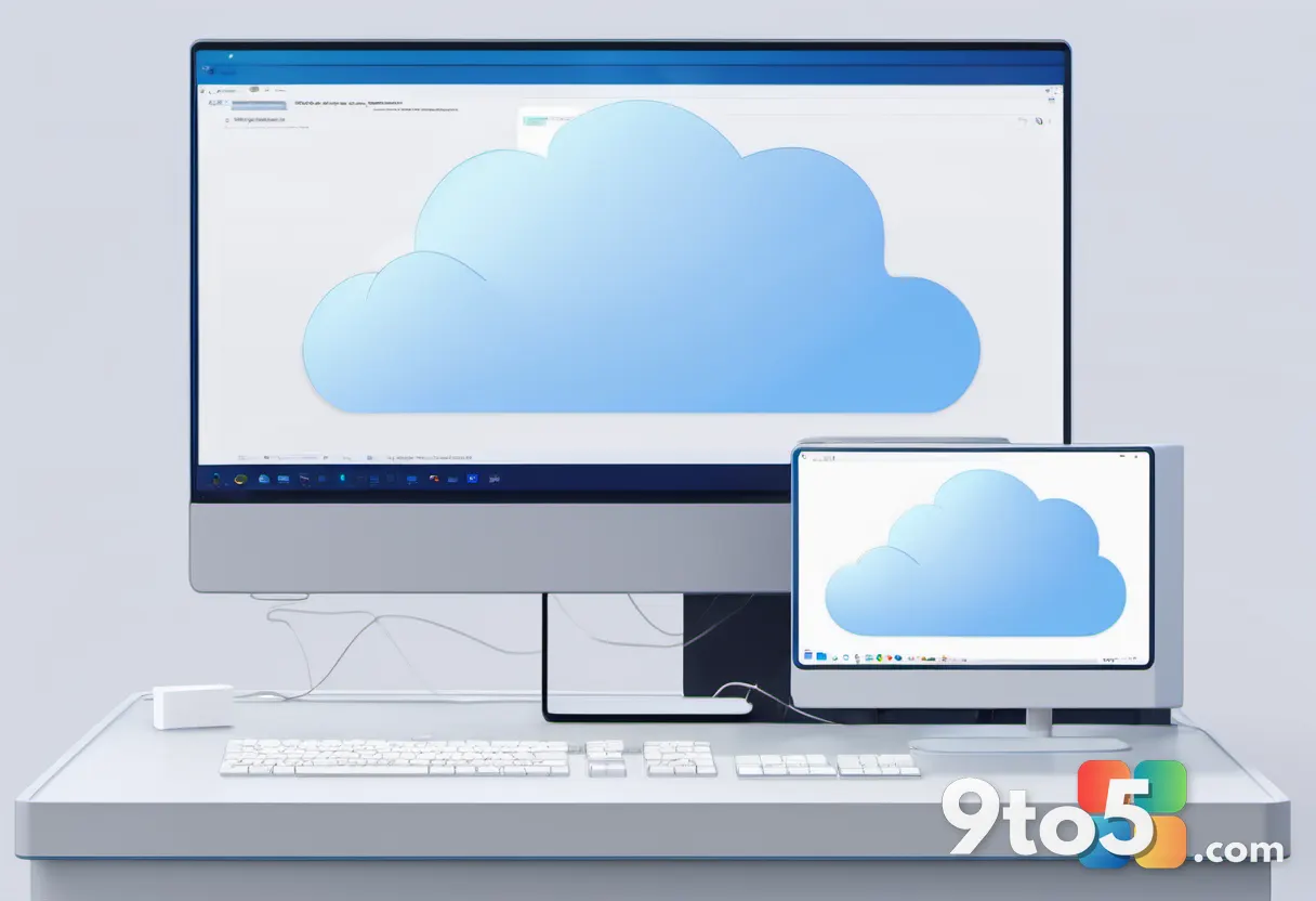 An illustration of a cloud server connected to a desktop, symbolizing shared package storage and multi-user efficiency.