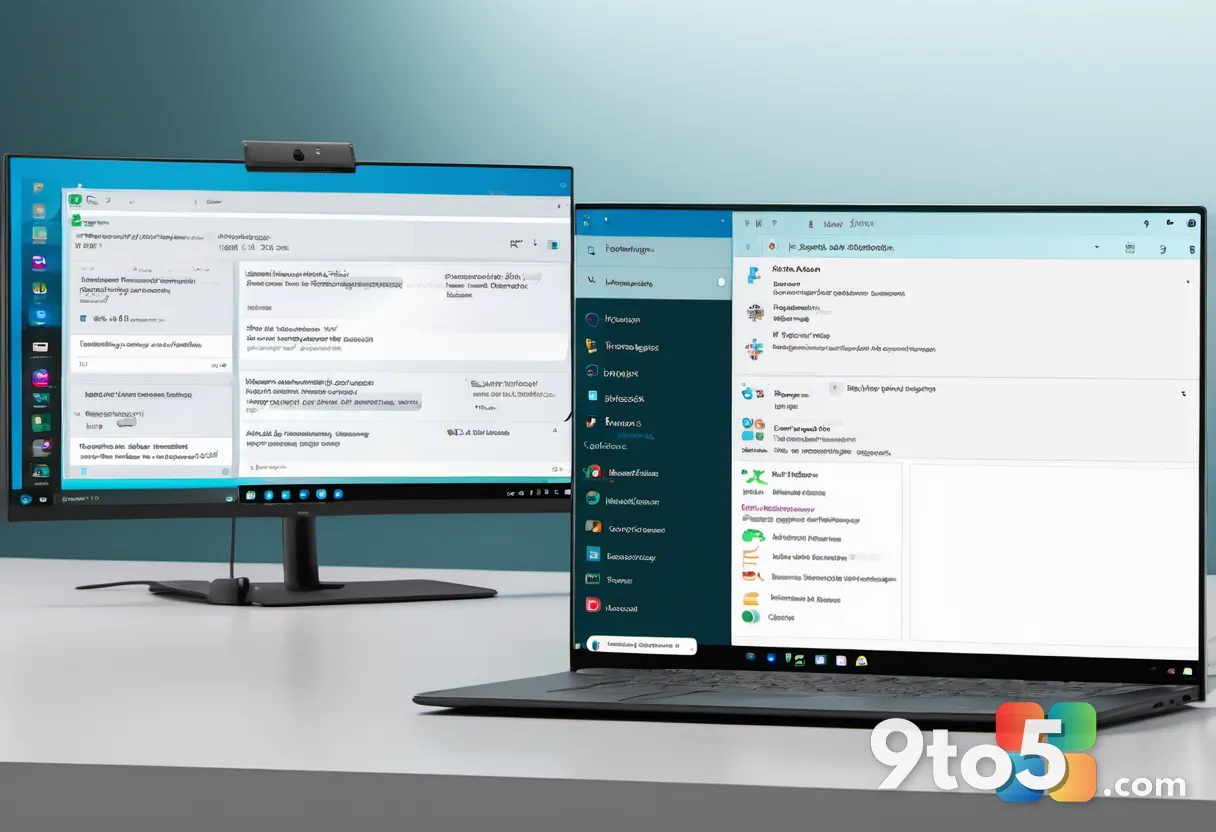 A close-up of a modern laptop screen showing a clean Windows 11 Settings panel alongside a faded Control Panel window, s