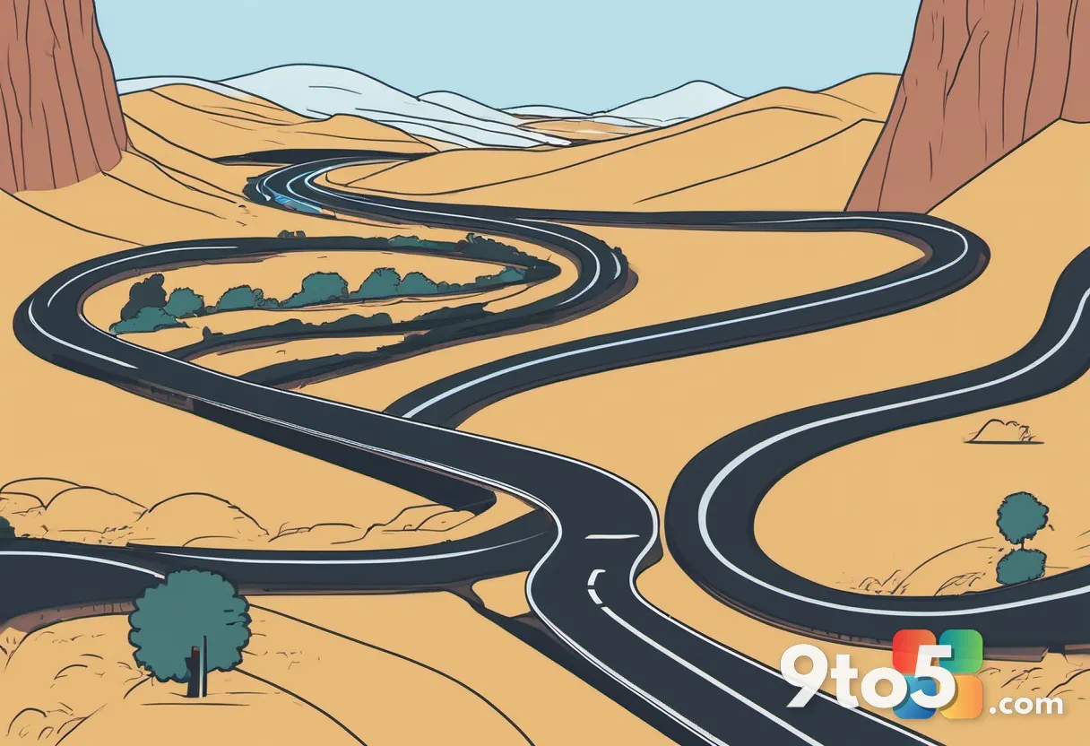 An illustrative graphic of a winding road splitting into two paths, one labeled 'ESU' leading to a dead end sign, the ot