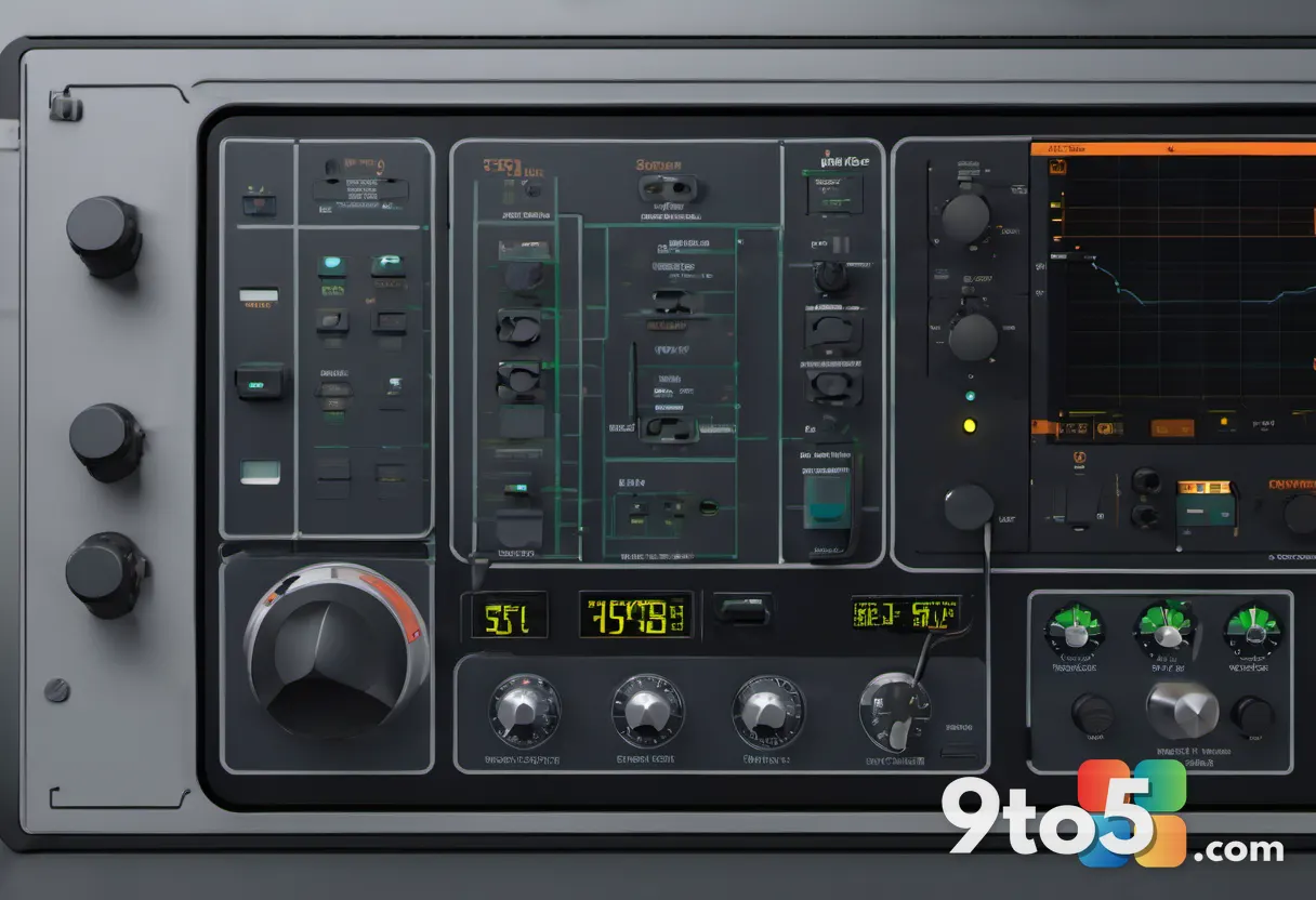 A close-up of a rugged, industrial control panel with analog dials and a small digital display, representing legacy hard