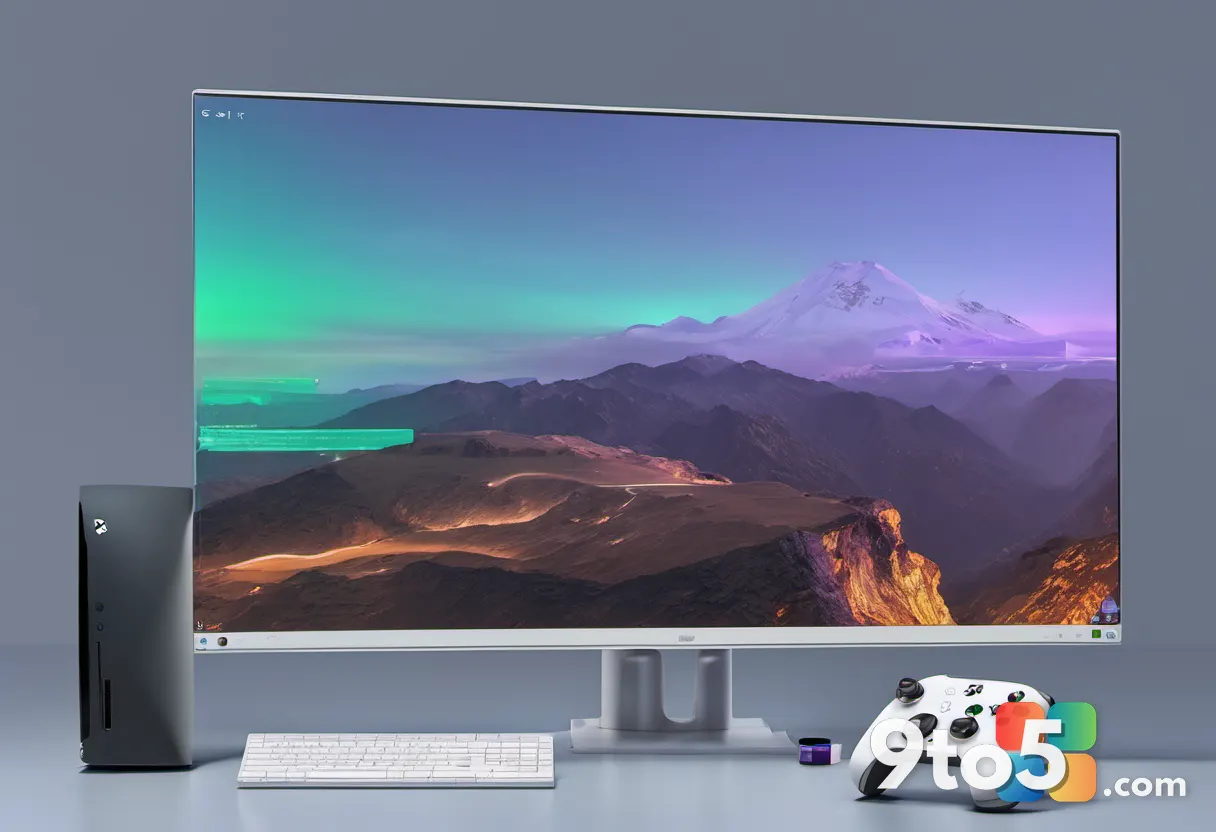 A split-screen view showing the Windows 11 desktop on one side and a game controller on the other, with a warning icon f