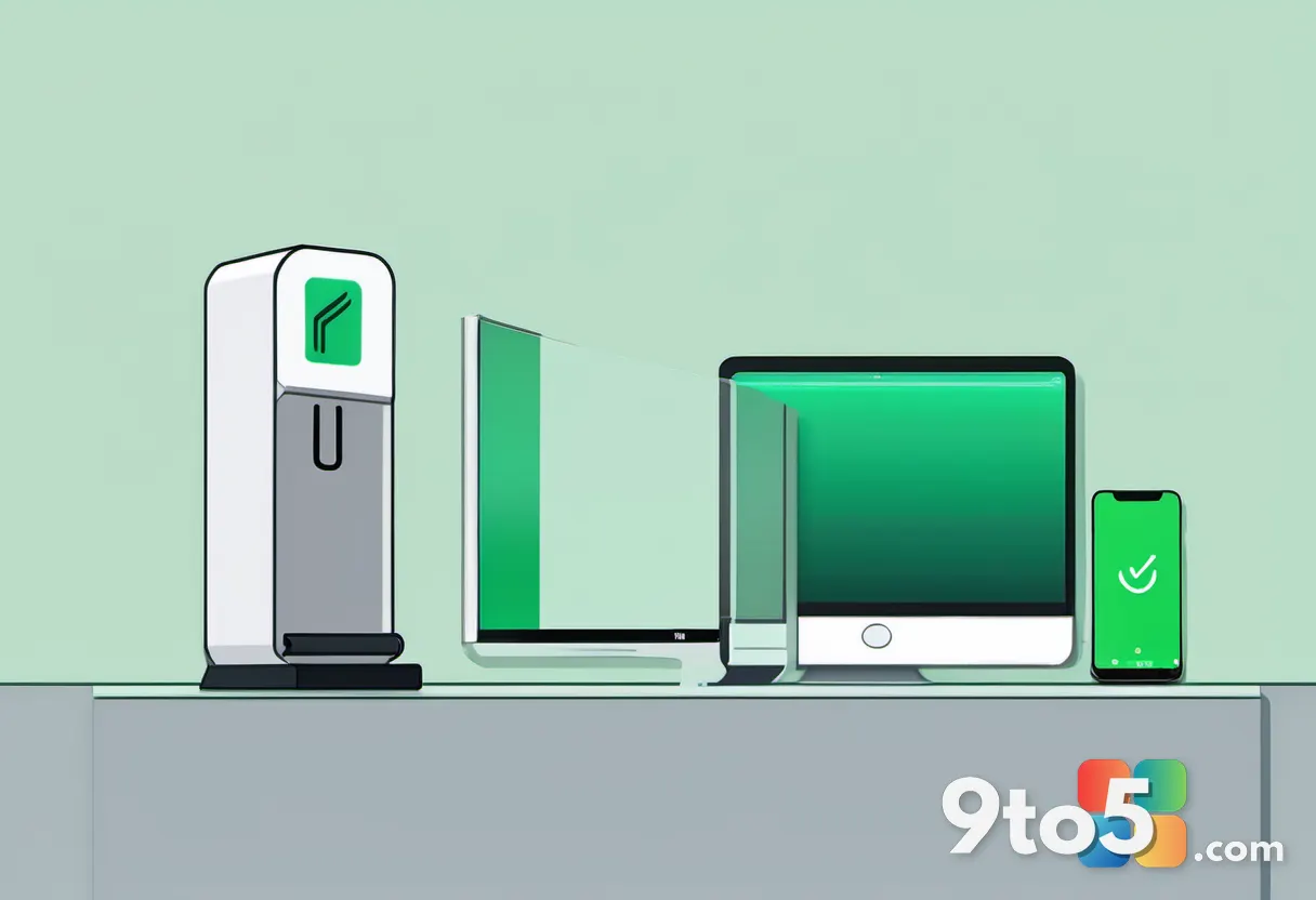 A minimalist illustration of a USB fingerprint scanner connected to a desktop tower, with a green checkmark indicating s