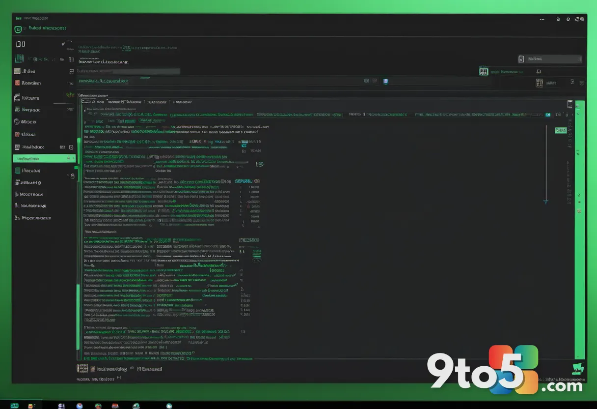 A Windows Command Prompt window displaying green 'RUNNING' text on a dark terminal, subtle glow, shallow focus, editoria