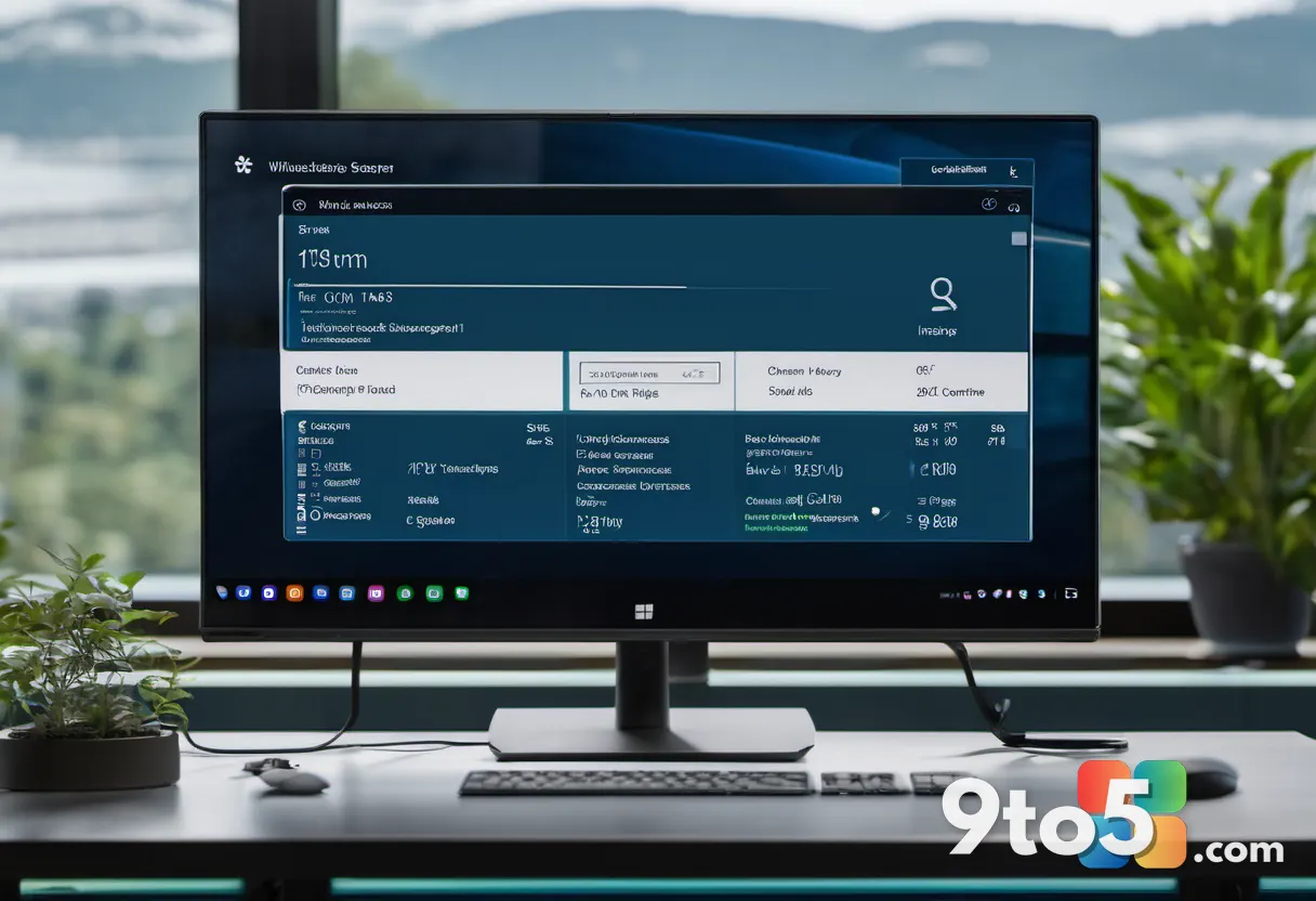 Close-up of a Windows 11 Settings screen showing system information and build numbers, clean UI design with a blurred de