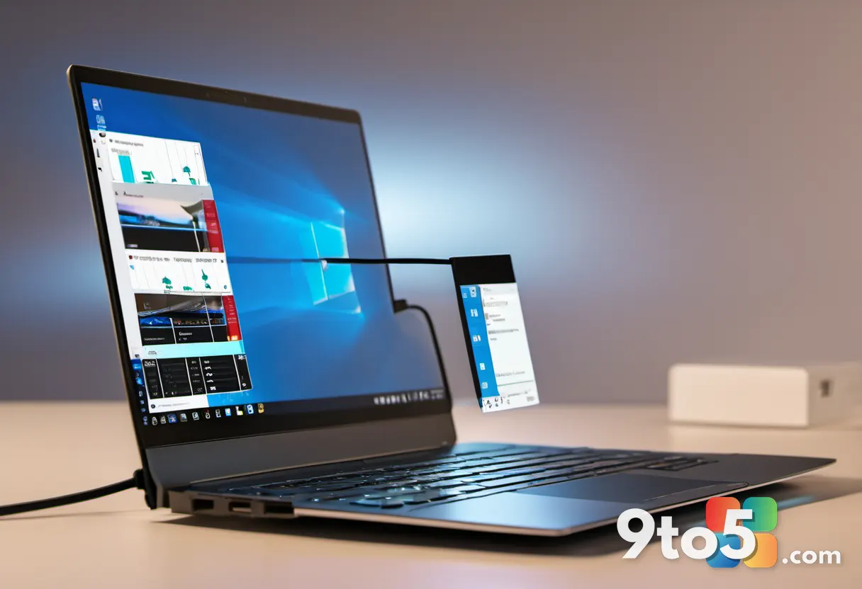 Close-up of a USB drive being inserted into a laptop port with a subtle glow effect, modern tech photography style