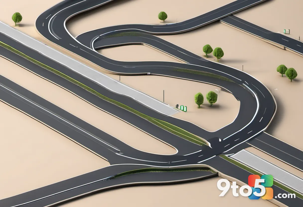 A conceptual 3D render of a winding road splitting into two paths, one labeled legacy and the other modern, digital art 