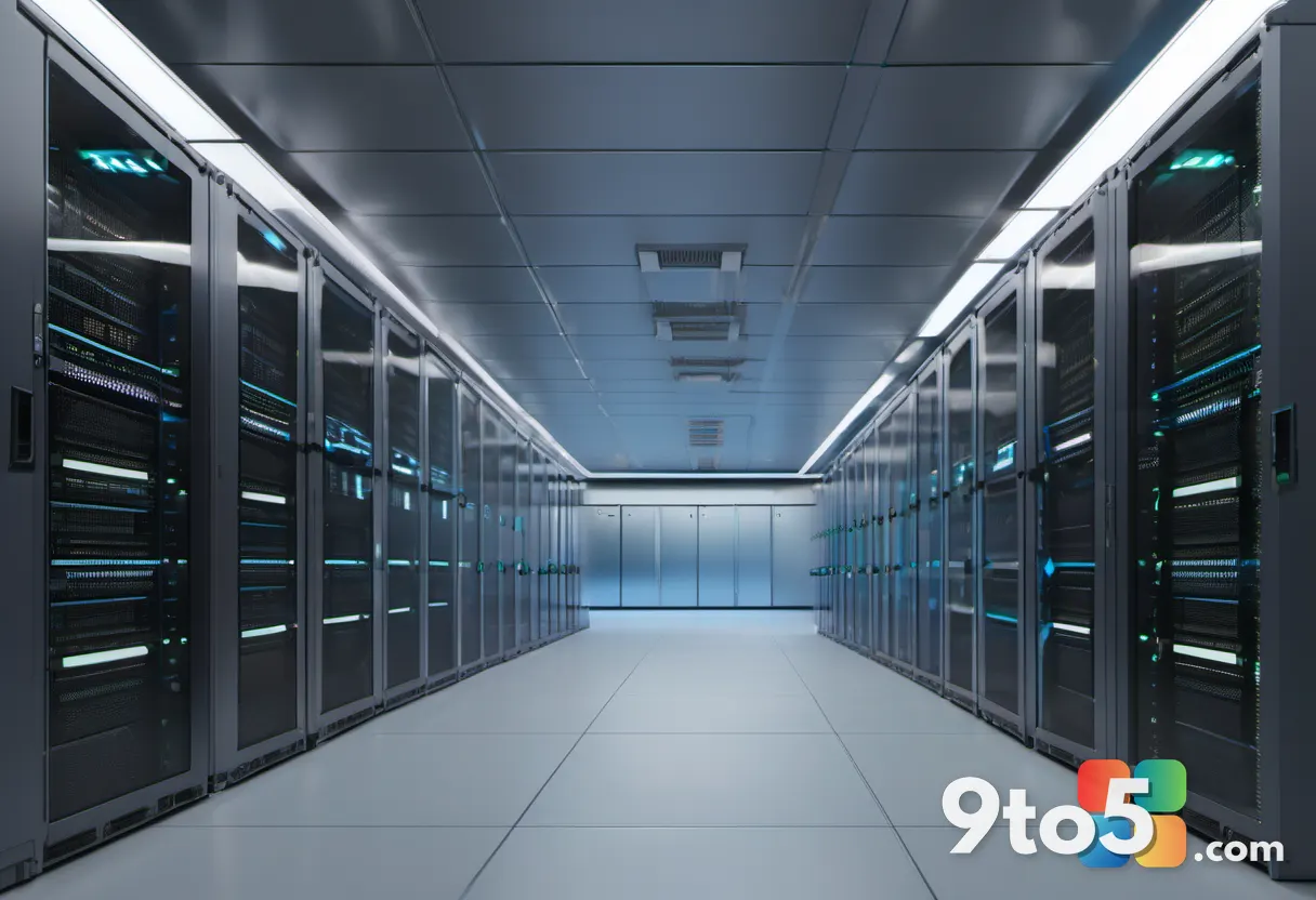 A server room with rows of enterprise racks, soft ambient lighting, representing corporate IT infrastructure and legacy 