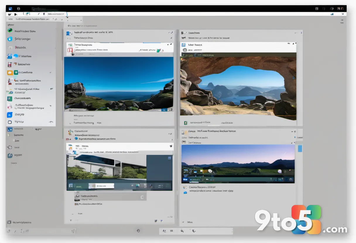 A split-screen comparison showing the Windows 10 taskbar on the bottom and the new Windows 11 taskbar on the top, illust