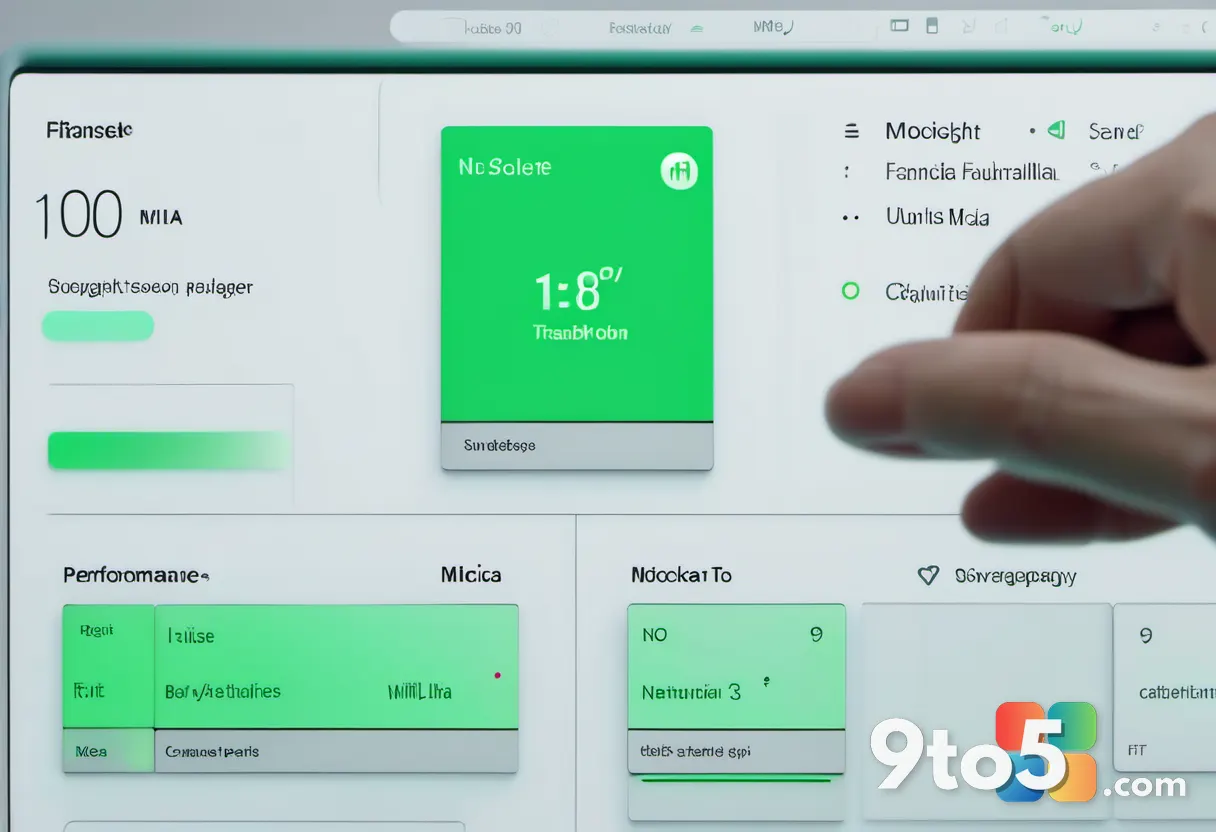 A close-up of a hand adjusting a slider on a digital interface labeled 'Performance', with glowing green indicators and 