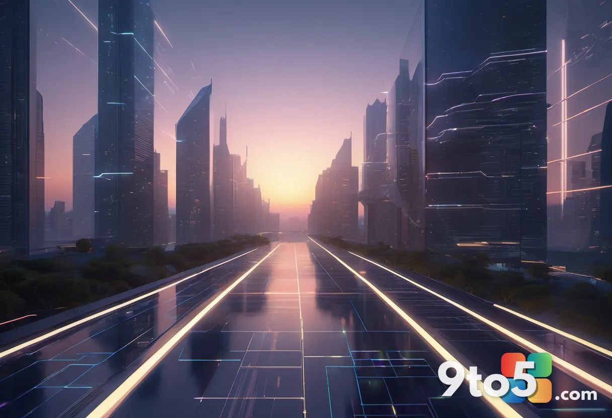 A futuristic cityscape at dusk with glowing pathways representing data flow, symbolizing optimized system performance an