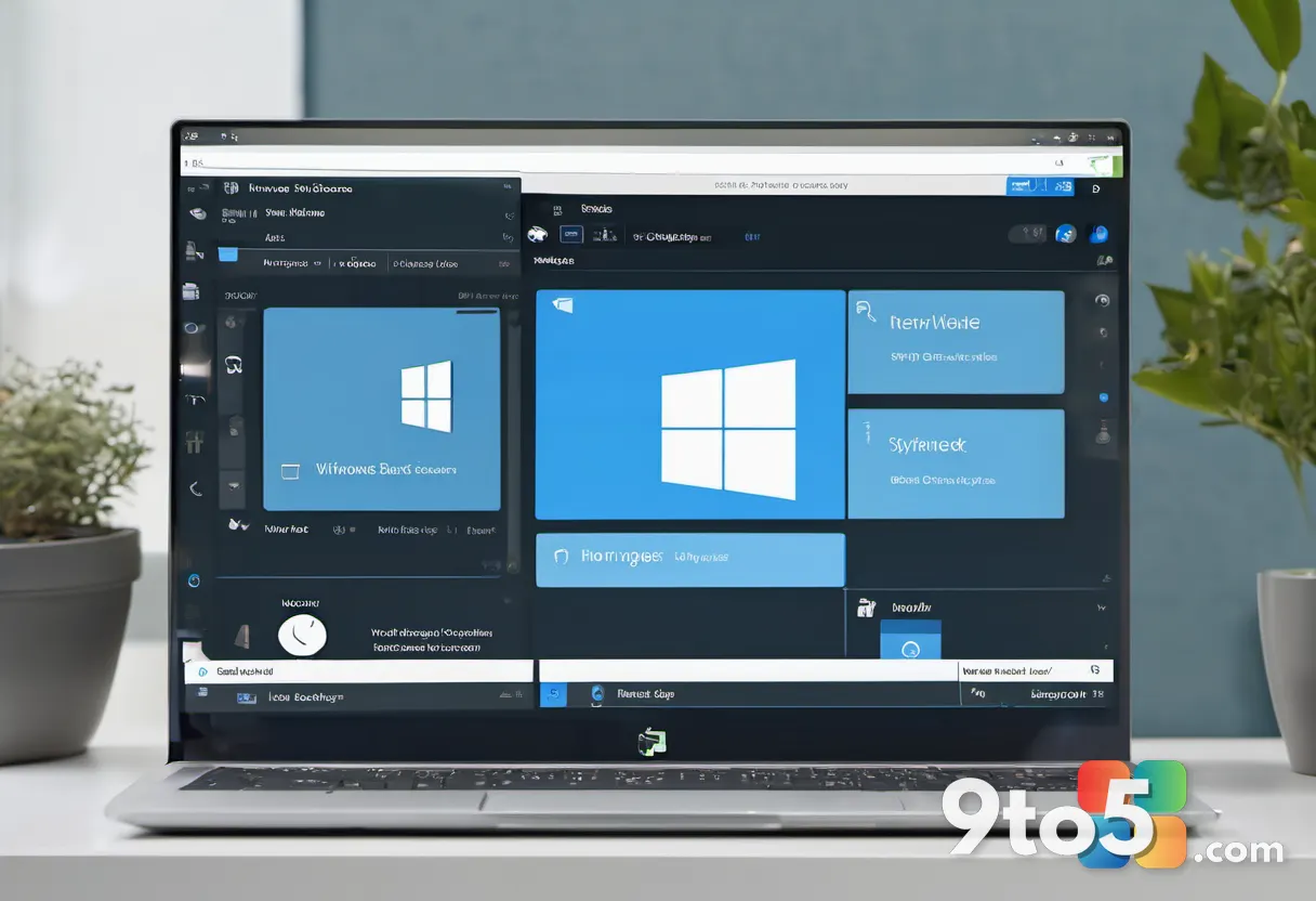 A flat-design mockup of the Windows 11 Settings app showing a Windows Backup screen with sync toggles, soft blue palette