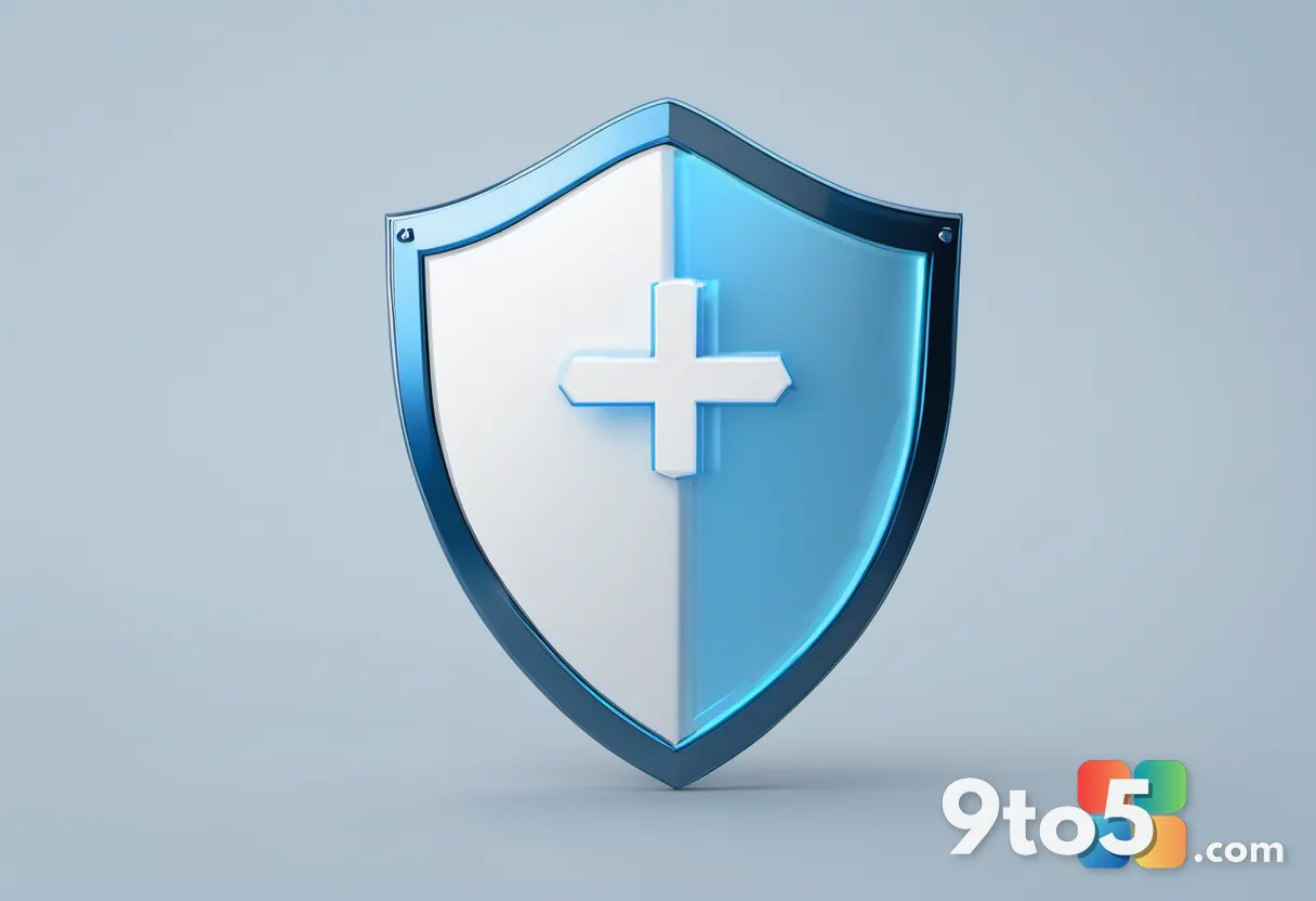 A minimalist graphic showing a shield icon next to a passkey symbol, rendered in soft blue and white tones on a clean ba