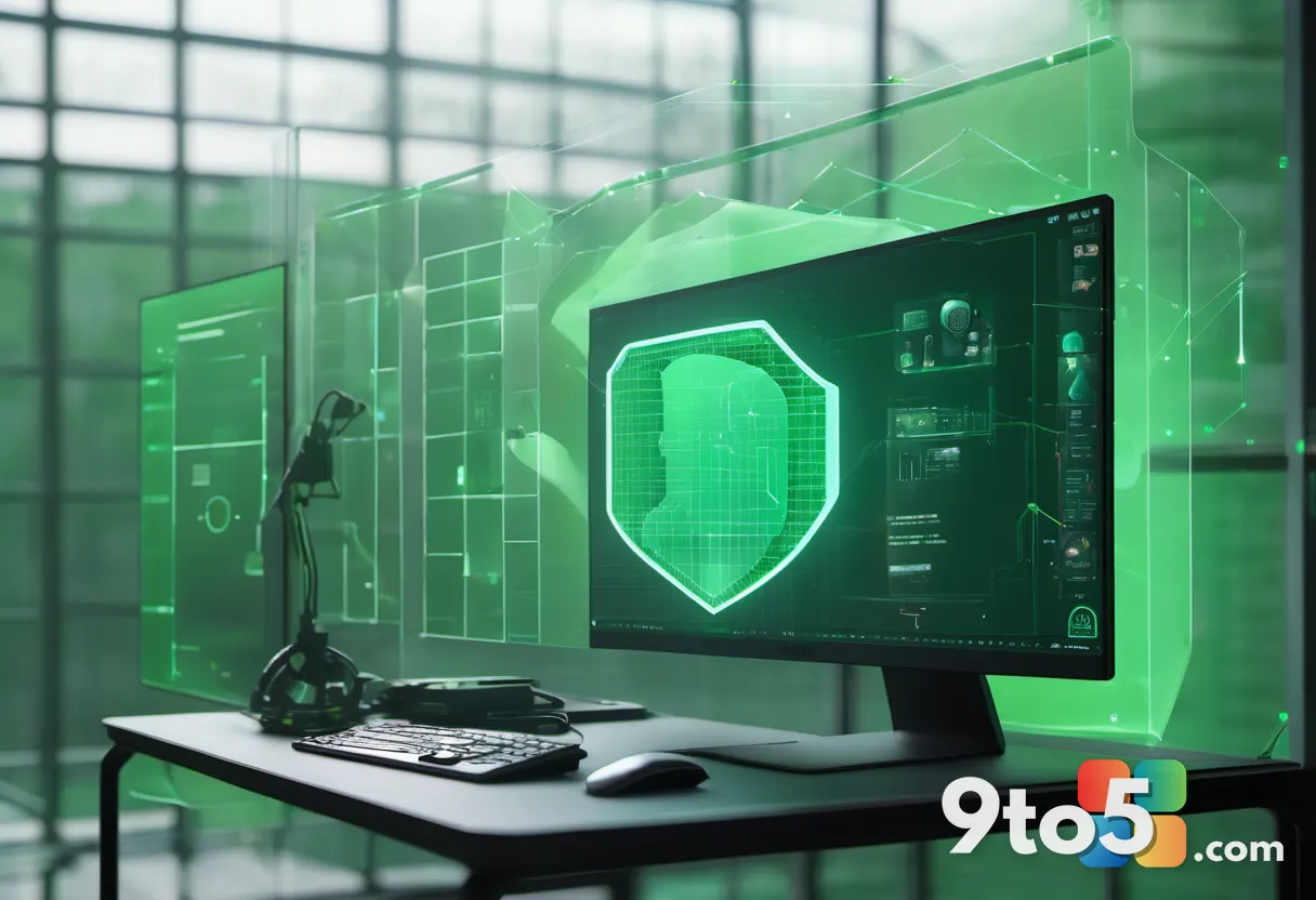 A translucent human silhouette surrounded by a soft green shield and small data icons, symbolizing privacy protection an