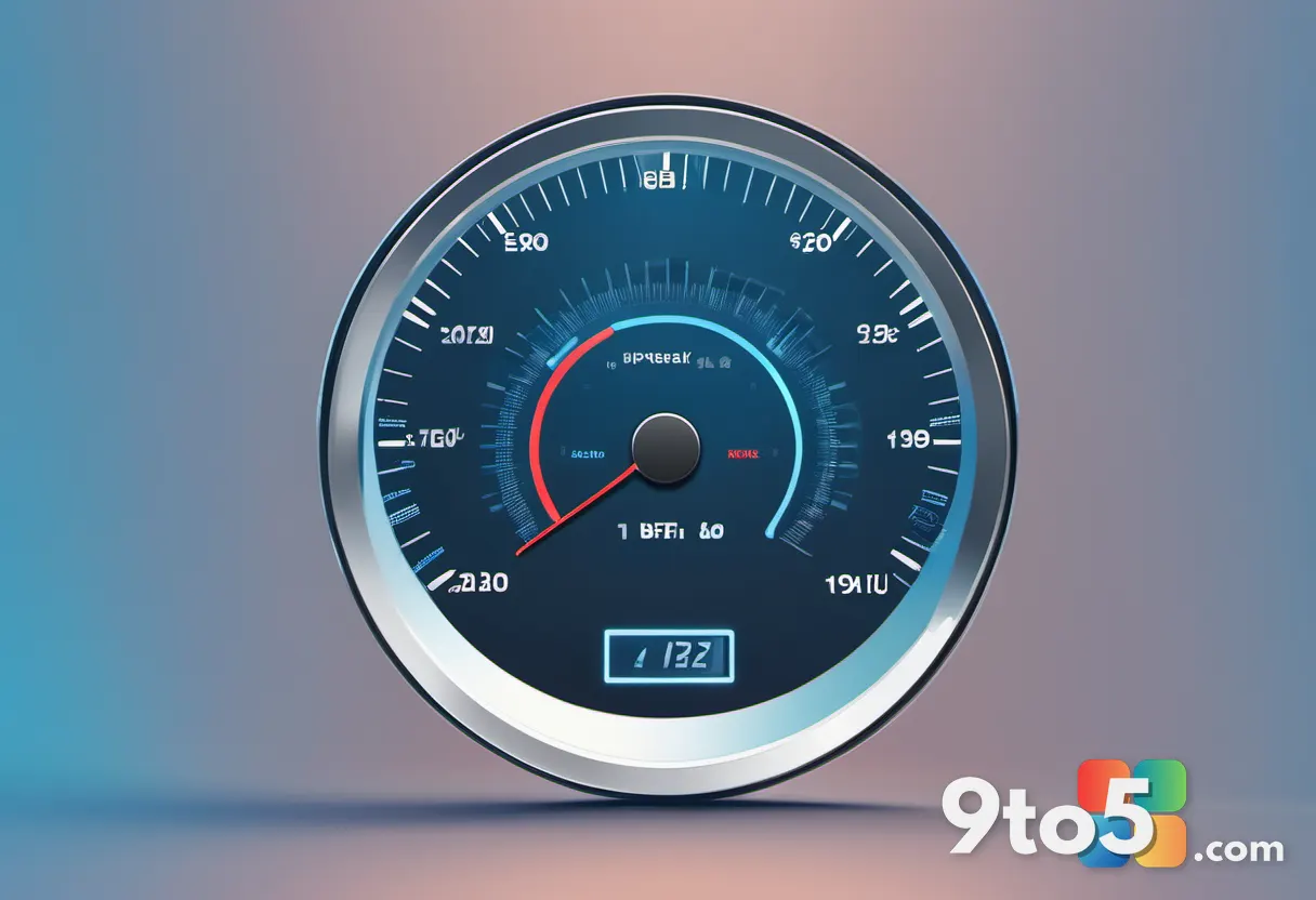 A minimalist illustration of a speedometer and upward-trending performance graph on a soft blue background, representing