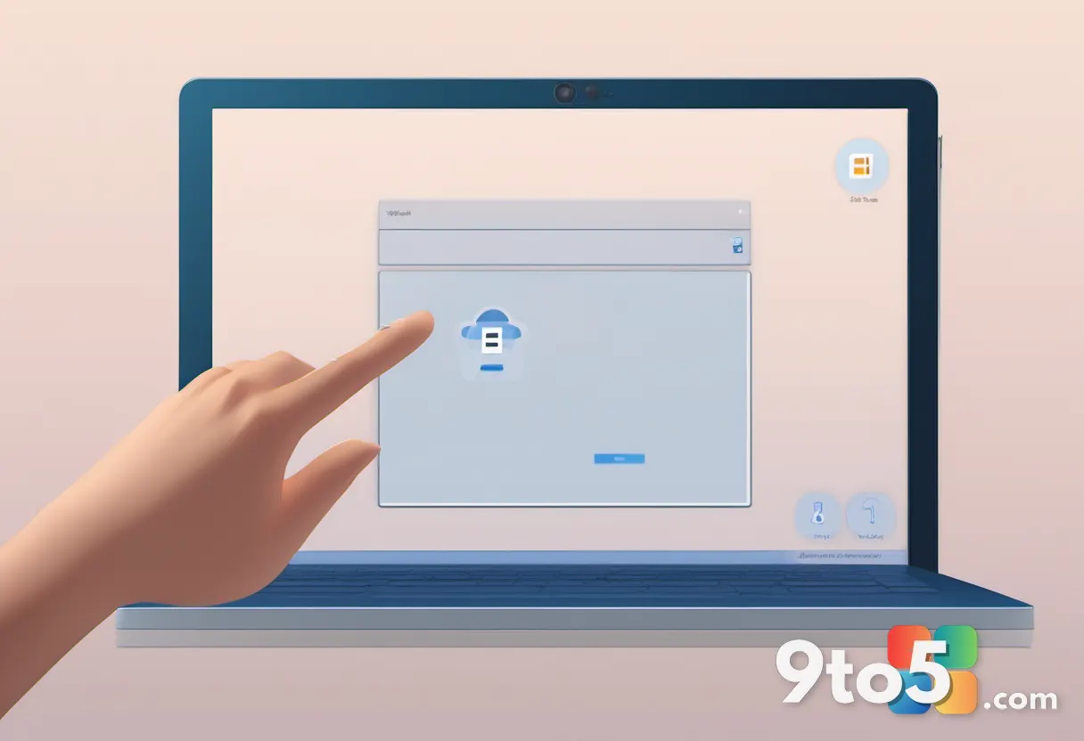 Close-up of a hand interacting with a touchscreen, highlighting a folder icon being selected on a Windows 11 interface,