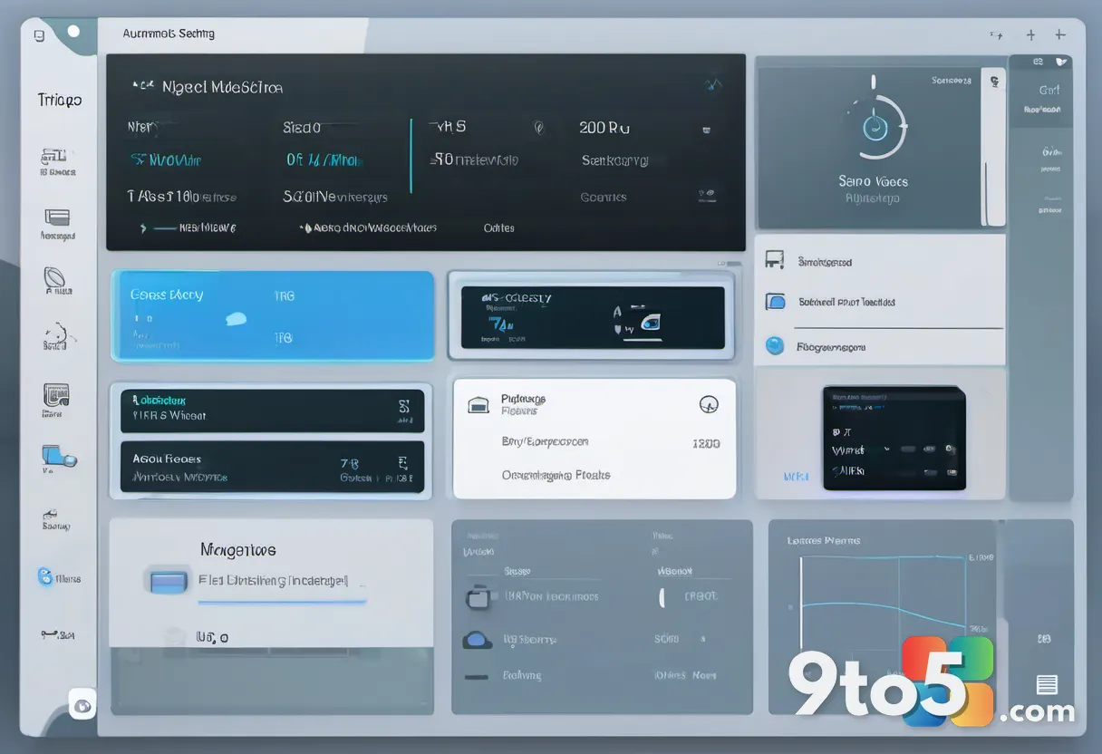 A futuristic dashboard view of a Windows 11 settings panel with a toggle switch labeled 'Automatic Indexing' in the acti