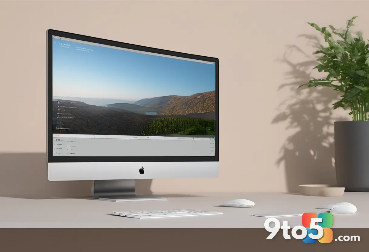 A minimalist Windows Settings window mockup on a clean desk, with a System > Advanced menu subtly highlighted, soft natu