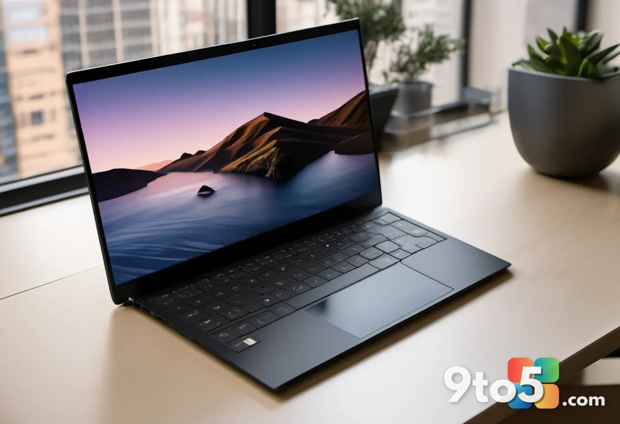 A modern laptop on a clean desk displaying a tile-based Start Screen interface, soft natural lighting, concept design ph