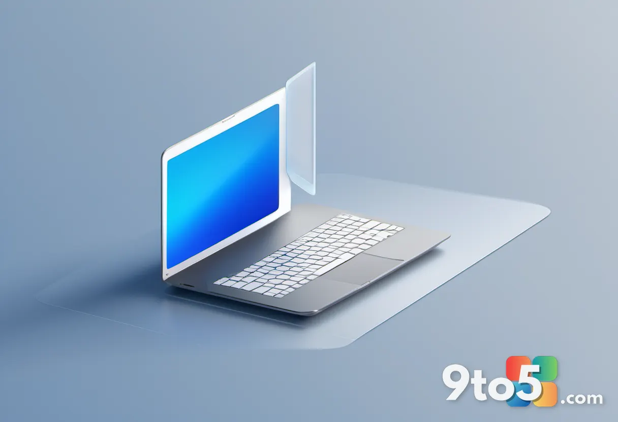 A minimalist illustration showing a secure hardware chip connected to a laptop via an encrypted data line, using blue an