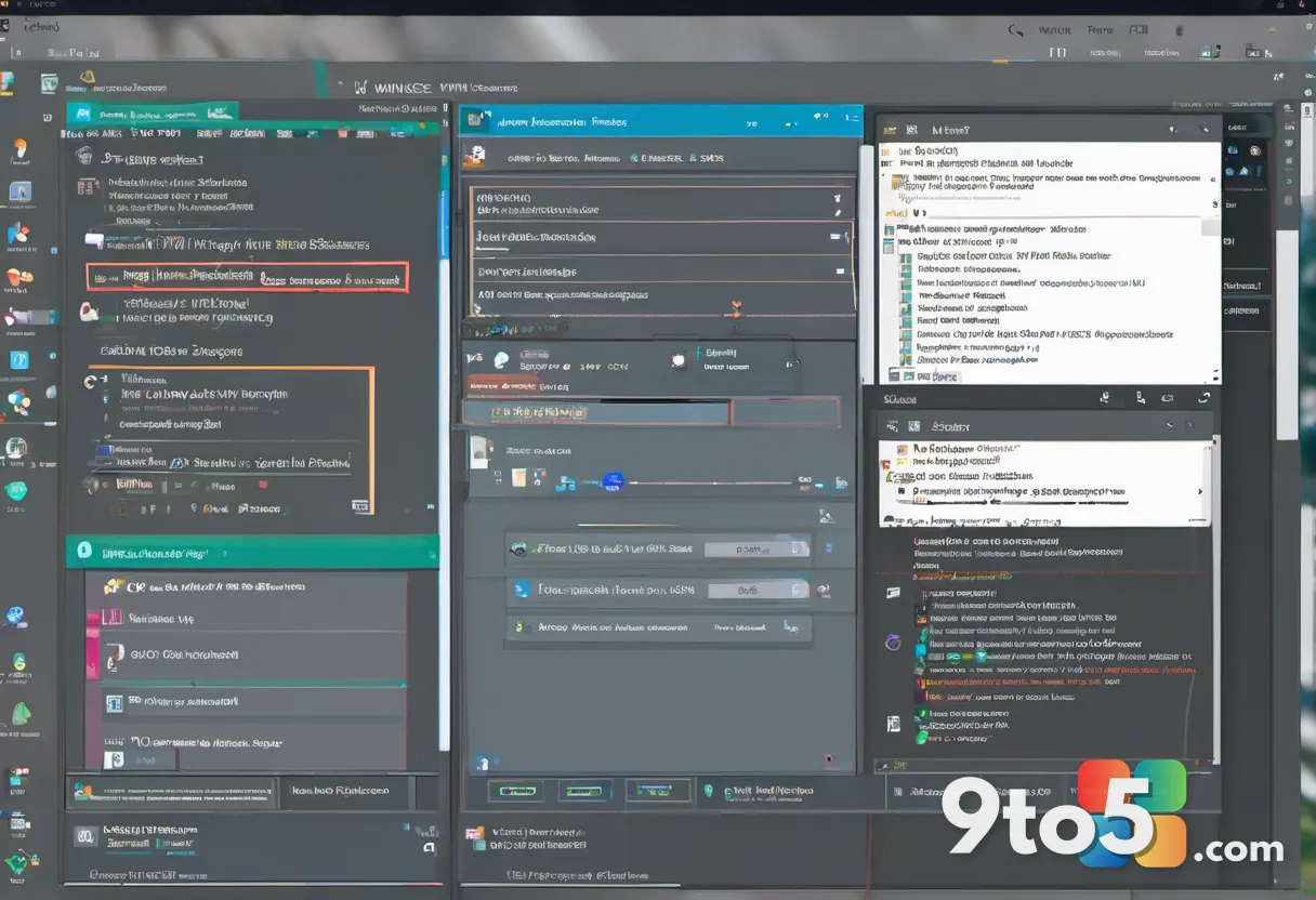 A split-screen comparison showing the old gray MMC Print Management window next to the new colorful WinUI 3 version, hig