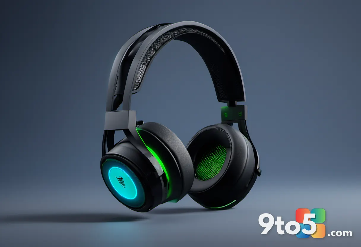 A Razer-branded gaming headset with subtle Xbox anniversary detailing, photographed on a dark matte background with cool