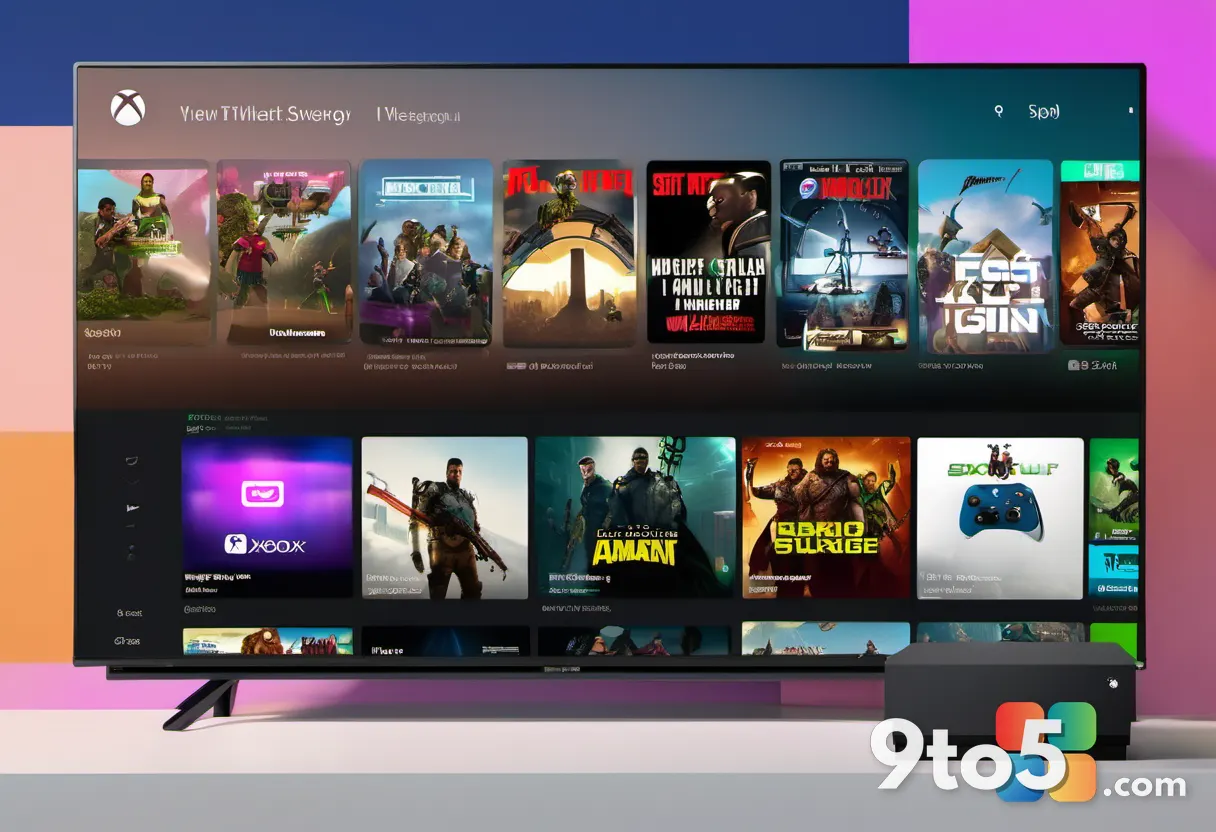 A modern television screen displaying the Xbox Store wishlist interface with a clean grid of game covers and a 'Save' ic