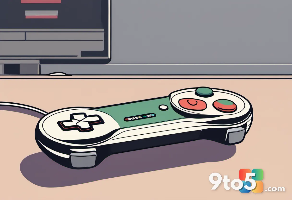A minimalist illustration of a game controller resting on a desk next to a coffee mug, with soft warm lighting to evoke 