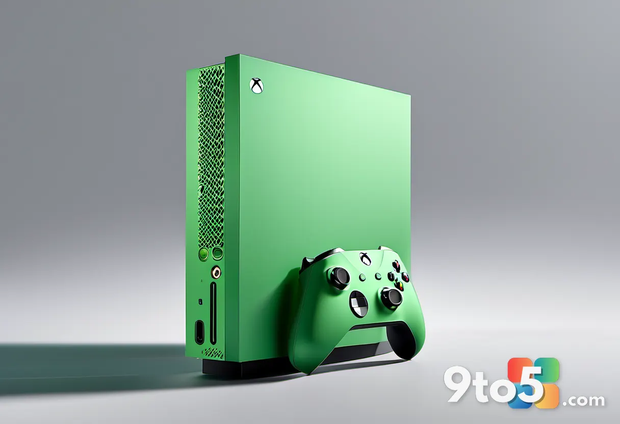 The upcoming Xbox Series X25 console with its translucent green shell, displayed on a clean white background.