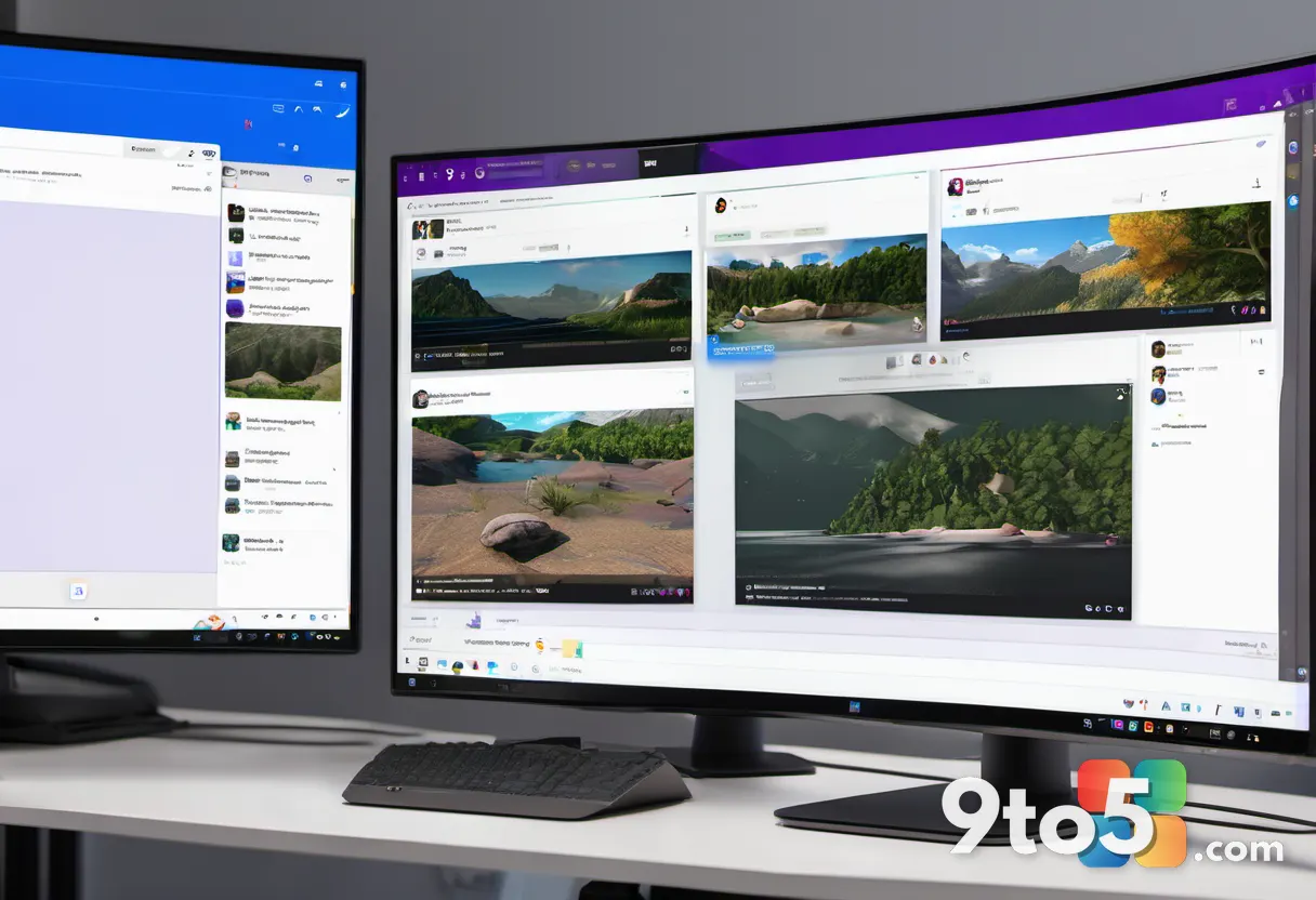 Split-screen view of a YouTube horizontal stream and a Twitch vertical stream playing side by side on a monitor, clean w