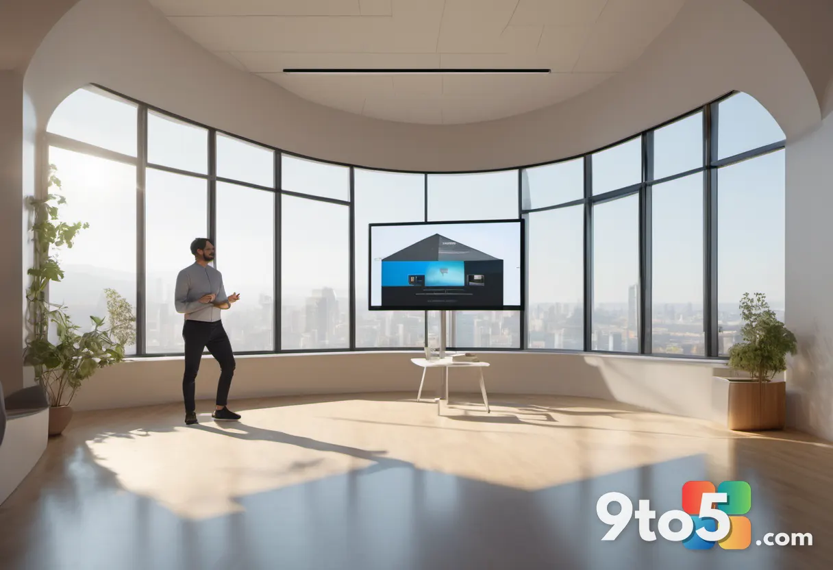 A Microsoft presenter in a bright room sharing slides with a small, engaged circle of Windows Insiders holding laptops, 