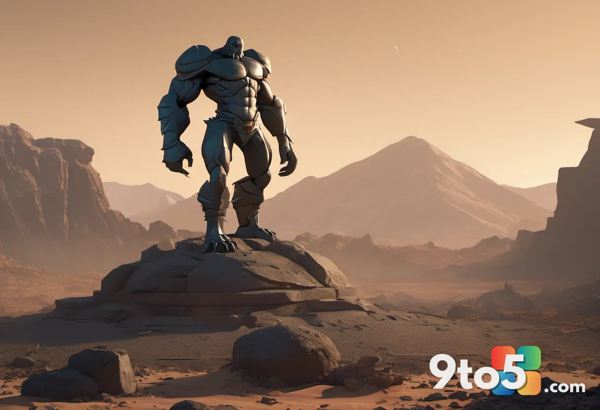 A small party fighting oversized monsters in a rocky open wasteland, dramatic moody lighting, muted earth tones, action-