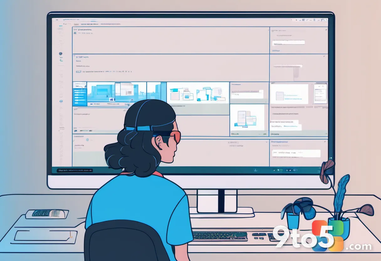 A person working at a dual-monitor setup, one screen showing Copilot with in-app browsing, the other showing a familiar 