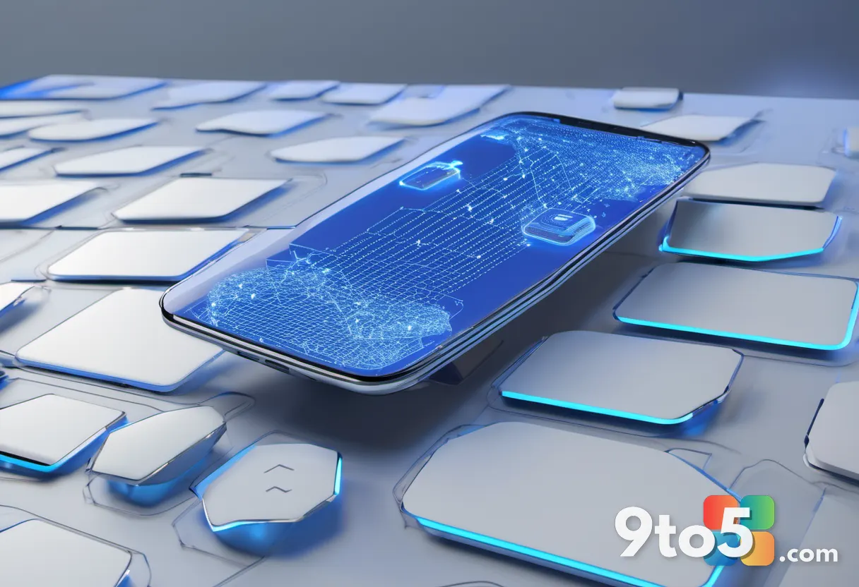 A conceptual image of an AI assistant helping compose an email, abstract glowing nodes connecting to a document, tech-bl
