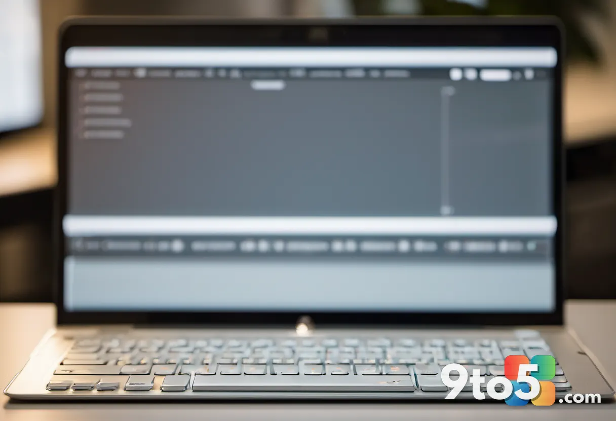 Close-up of a silver laptop keyboard and trackpad with shallow depth of field, warm desk lighting, minimalist workspace