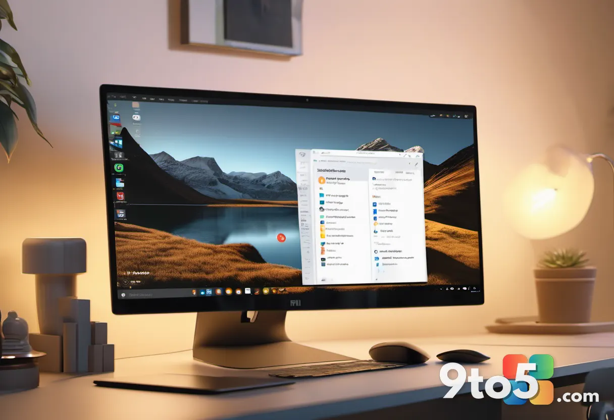 A user at a cozy home desk comparing browser tabs and a desktop app on a Windows laptop, warm ambient lighting, shallow 