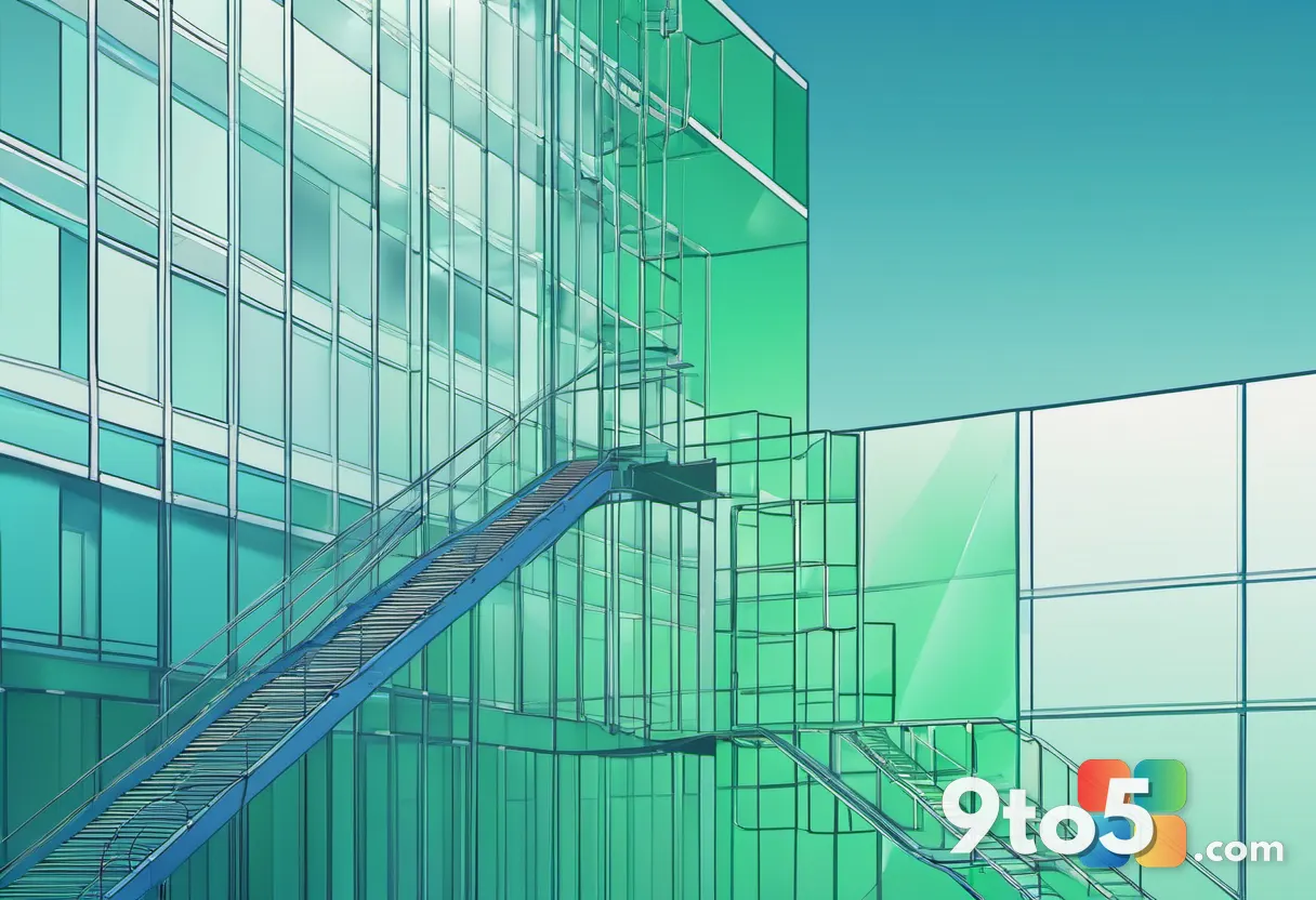 Abstract illustration of an ascending version ladder in blue and green tones, minimalist digital design with a soft grad