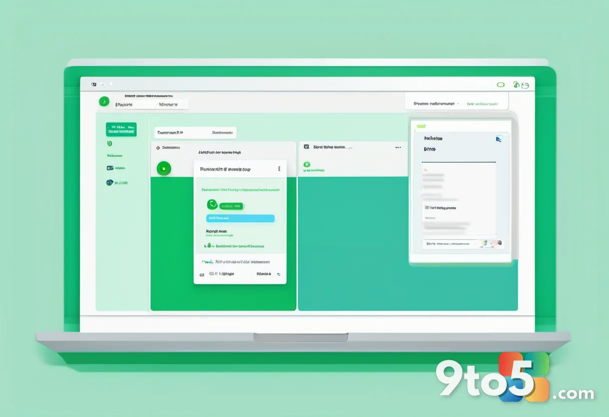 A minimalist illustration of a browser window showing a green update-ready checkmark badge, soft blue and white color pa
