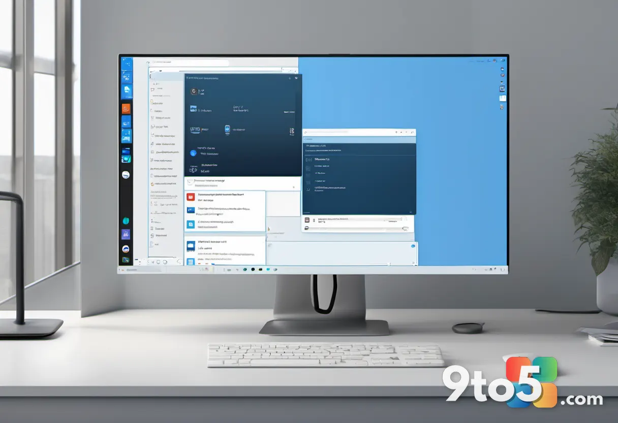 A minimalist desktop scene with the Windows 11 Start menu open and clean, no avatar visible, cool blue and white tones c