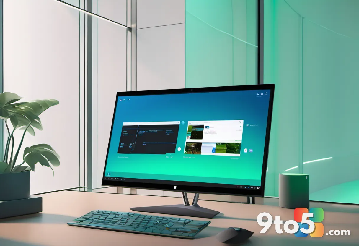 Split-screen office meeting: a PlayStation executive on a laptop video call, an Xbox-branded assistant handing over a gl