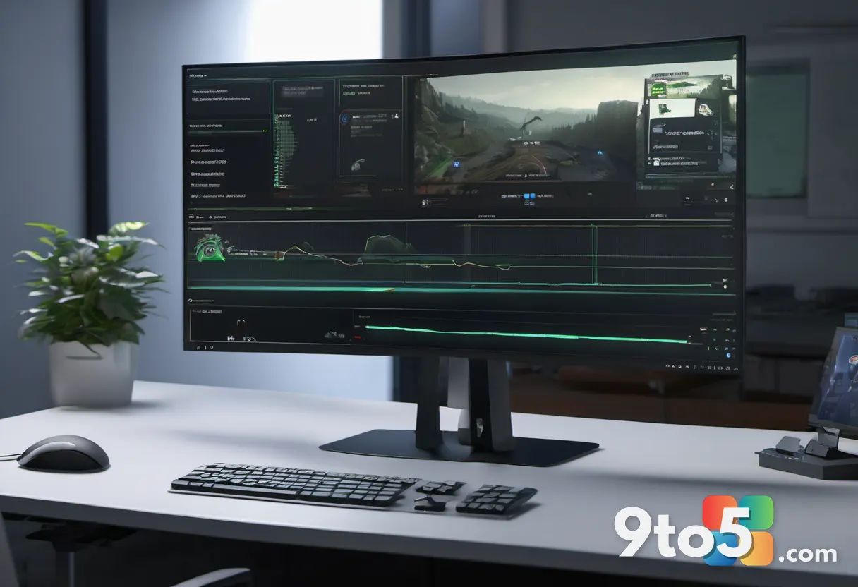 A gamer's view of a fast-paced game running on a monitor with a faint Xbox Game Bar performance overlay showing frame ra