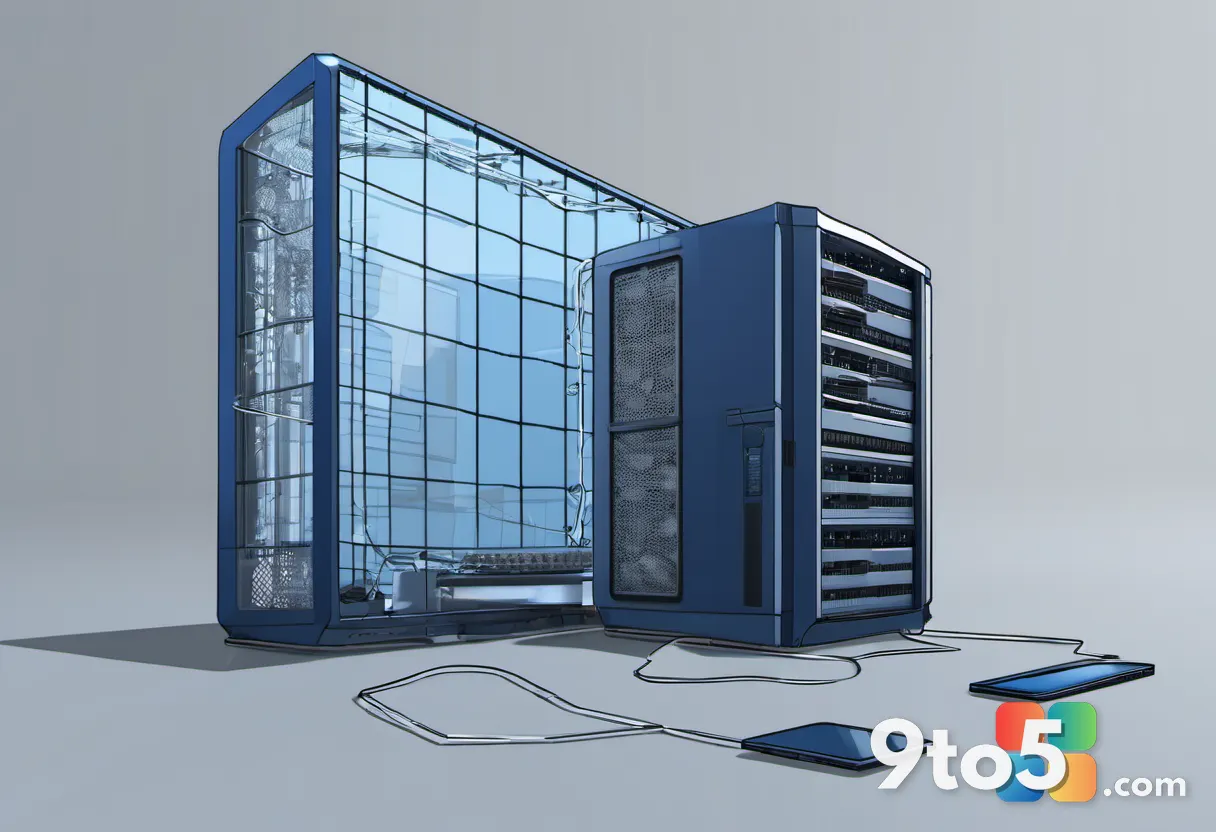 A conceptual illustration of a broken chain link between a laptop and a server tower, symbolizing failed domain authenti