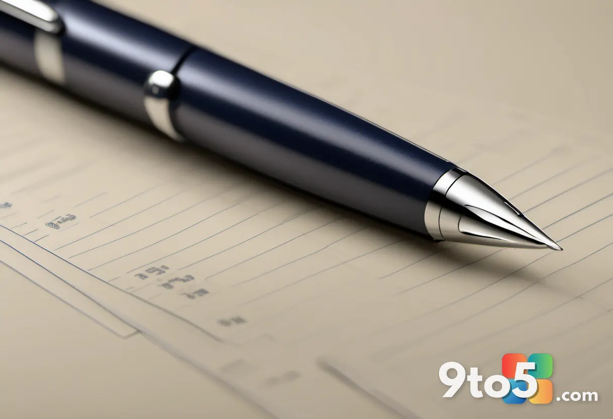 A close-up of a thick legal binder open to a page of dense terms, a steel nib pen resting on top, soft office lighting, 