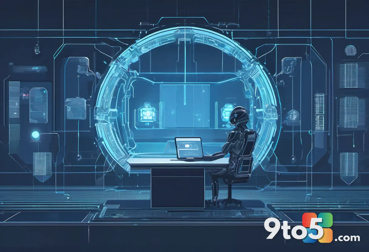 A stylized illustration of an autonomous AI agent wearing a governance shield, surrounded by a holographic control inter
