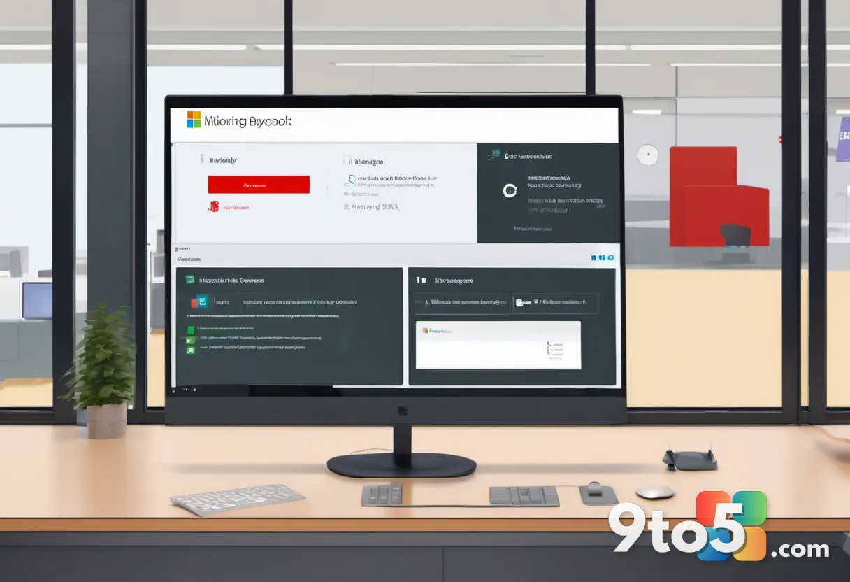A computer screen showing a Microsoft 365 login page with a spinning loading circle and a red error banner, office desk 