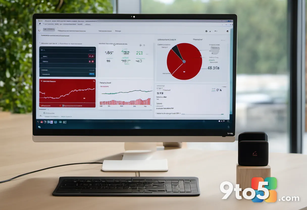 A laptop screen showing a Microsoft 365 status dashboard with a red outage banner and a timeline graphic, shot at a slig