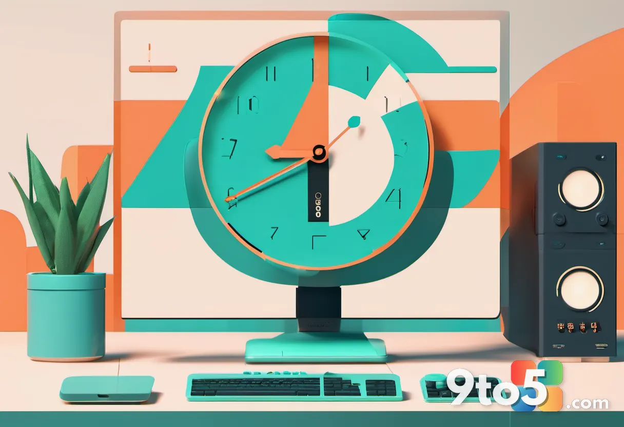 A minimalist flat-design illustration of a clock showing 15 hours beside a game controller, teal and orange color palett