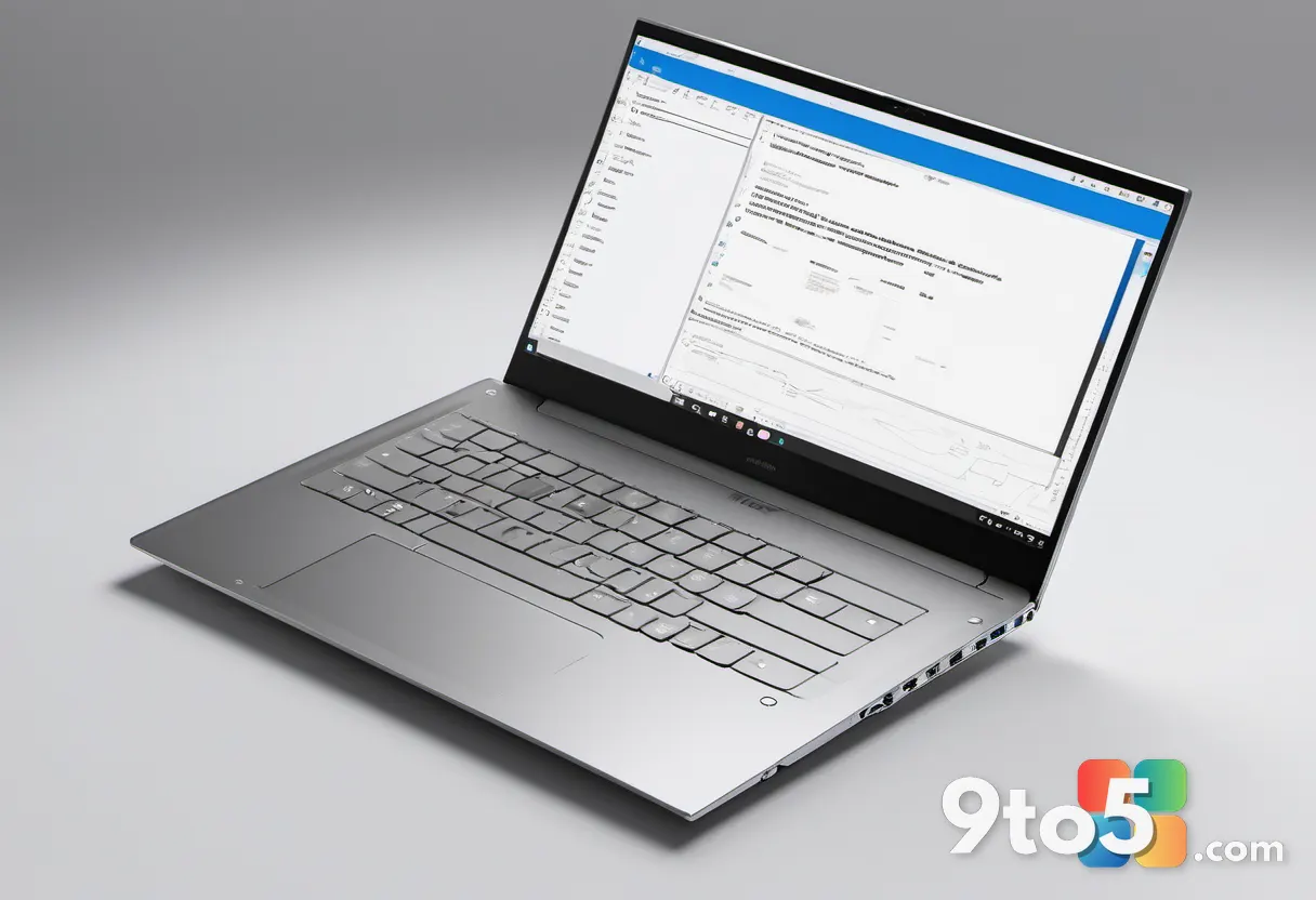 A minimalist premium laptop with an aluminum chassis and multiple ports along its sides, displayed on a clean white surf