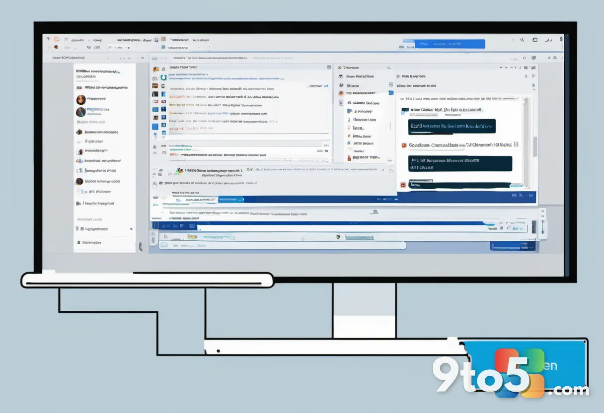 Close-up of a translucent browser pane floating beside a Copilot chat bubble on a dark UI, blue accents, minimalist tech