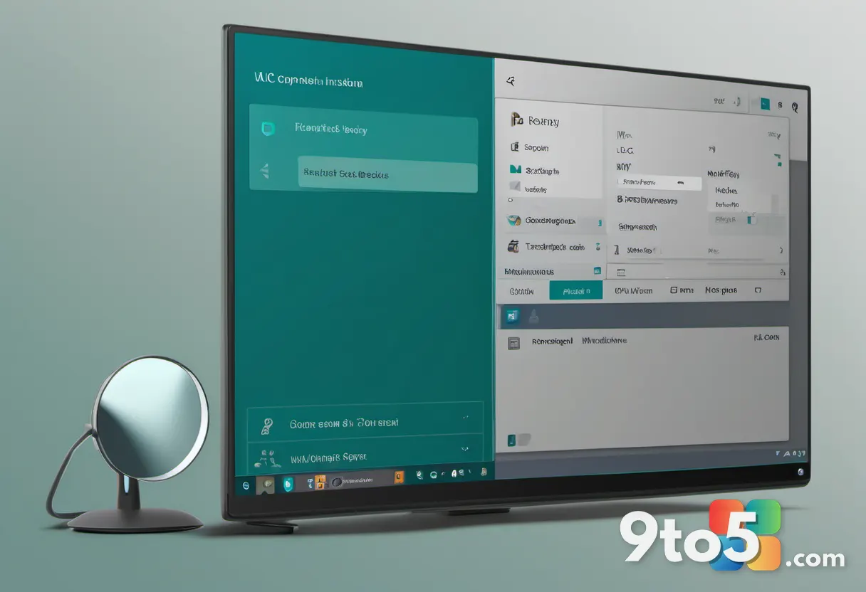 Close-up of a Windows 11 taskbar search box with the text VLC, a magnifying glass icon glowing, clean flat design, cool 